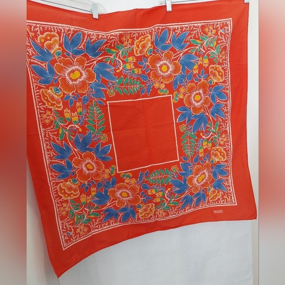 Vintage Souleiado Oversized Floral Red Scarf